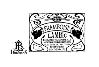 LB LINDEMANS FRAMBOISE LAMBIC SPONTANE GISTING MERCHANT DU VIN FERMENTATION SPONTANEE BELGIAN FRAMBOISE ALE MALT BEVERAGE WITH RASPBERRIES ADDED VLEZENBEEK BELGIUM BROUWERIJ Trademark Image