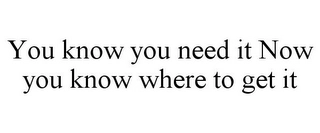 YOU KNOW YOU NEED IT NOW YOU KNOW WHERE TO GET IT Trademark Image