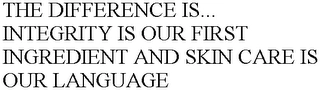 THE DIFFERENCE IS... INTEGRITY IS OUR FIRST INGREDIENT AND SKIN CARE IS OUR LANGUAGE Trademark Image