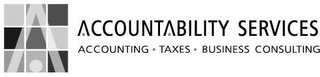 A ACCOUNTABILITY SERVICES ACCOUNTING · TAXES · BUSINESS CONSULTING Trademark Image