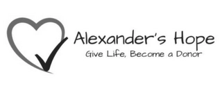 ALEXANDER'S HOPE GIVE LIFE, BECOME A DONOR Trademark Image