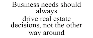 BUSINESS NEEDS SHOULD ALWAYS DRIVE REAL ESTATE DECISIONS, NOT THE OTHER WAY AROUND Trademark Image